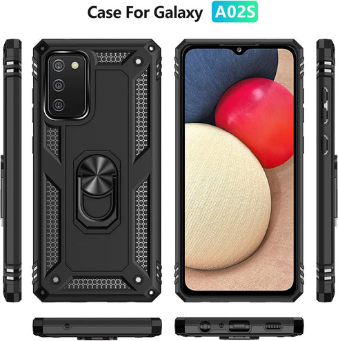 Samsung A02s Case with HD Screen Protector, Military-Grade Kickstand Holder, Shockproof Cover for Galaxy A02s, Black