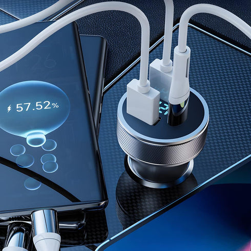 72W Fast Car Charger Adapter, Dual USB Type C with LED Display, QC 3.0 PD Cigarette Lighter Adapter