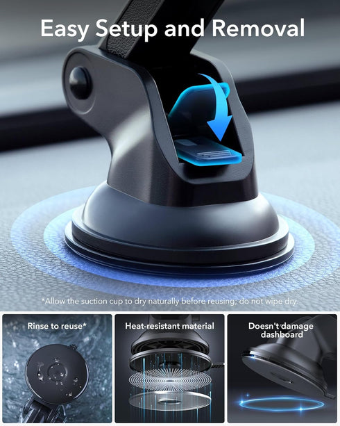ESR HaloLock MagSafe Car Mount, Dashboard Magnetic Phone Holder for iPhone 15/14/13/12, Windshield Mount