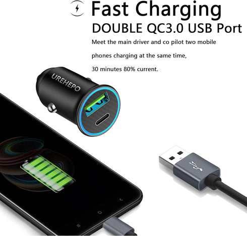 USB C Car Charger, 45W Dual Ports Fast Charge Car Charger Adapter, PD30W&QC3.0 Car Charger Compatible with iPhone 14 13 12 11 Pro Max, iPad Pro, Samsung Galaxy S22 S21 S10 Plus, and More by Urehepo