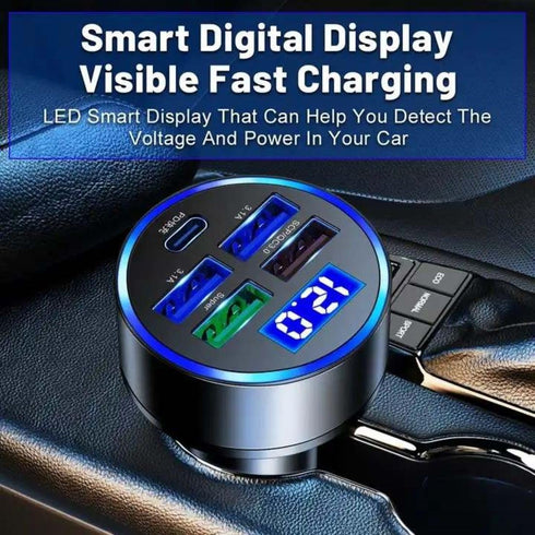 5 Port Car Charger Cigarette Lighter USB Charger, LED Voltage Monitor (4USB+PD) Adapter Compatible with