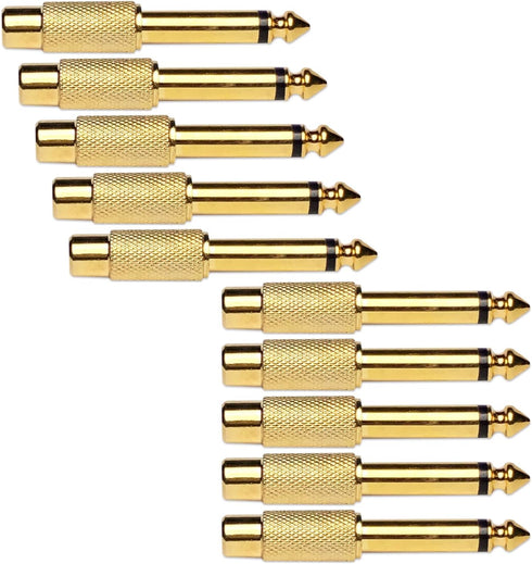 6.35mm 1/4" TS Plug to RCA Female Jack Adapter Connector - 10 Pack, Gold-Plated Mono Male to RCA Female