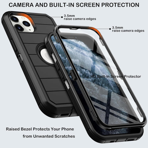 for iPhone 11 Pro Case with Belt Clip Holster,Built-in Screen Protector,Heavy Duty Shockproof Drop Protection Military Grade Rugged Durable Phone Cover for Apple iPhone 11 Pro 5.8" (Black)