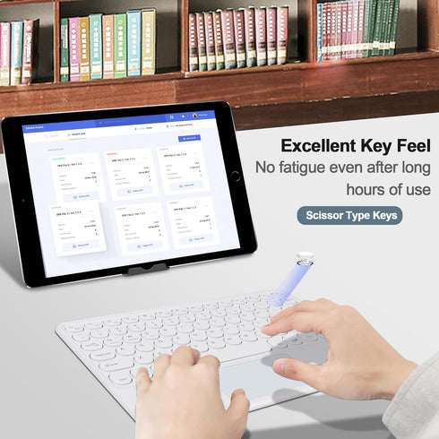 Wireless Keyboard with Touchpad - Ultra-Slim Portable Rechargeable Bluetooth Keyboard for iPad/iPad Pro (White)