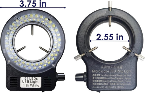 Light Microscope LED Ring Illuminator, Adjustable USB 64 LEDs Ring Light for Lab Stereo Microscope & Camera
