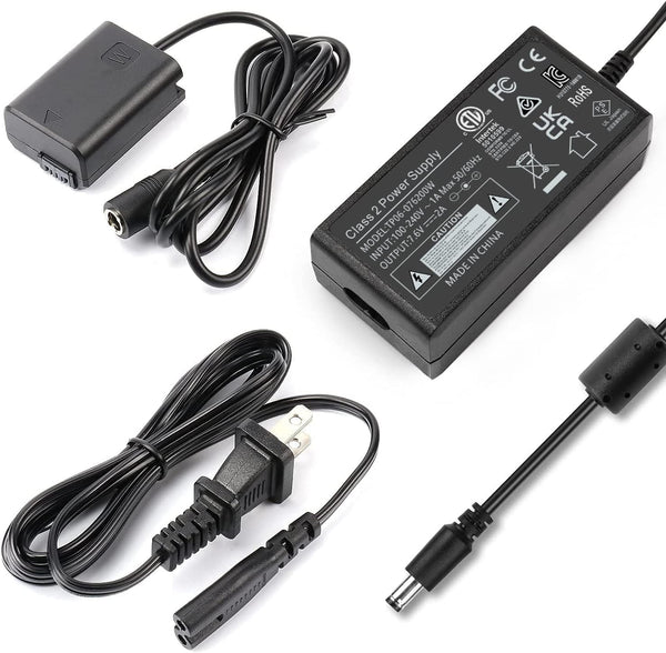 F1TP AC PW20 Power Supply Adapter - NP-FW50 Dummy Battery Coupler Kit for Sony Alpha A6000, A7II, RX10 II, III, IV