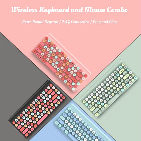 Keyboard Mouse Combos, 86 Keys Retro Typewriter Flexible Keyboard, 2.4G USB Mouse 1200DPI, Round Keycap Design