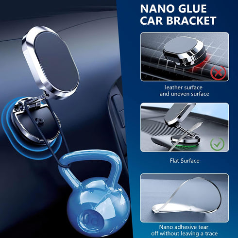 2 Pack Alloy Folding Magnetic Car Phone Holder, 360° Rotation Magnetic Cell Phone Holder for Car, Super Strong Magnet