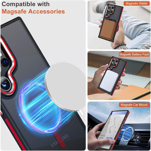 Samsung Galaxy S23 Ultra Case, Slim Drop-Proof, Anti-Skid Edge, MagSafe Compatible, Silky Translucent Back, Black/Red.