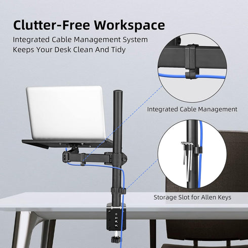 suptek Single Laptop Notebook Desk Mount with Tray for 13-27 inch Computer Screen, Adjustable Laptop Desk Arm