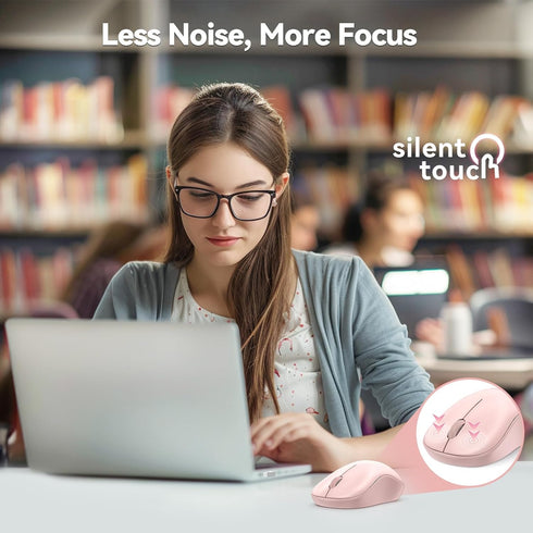 TECKNET Wireless Mouse for Laptop, 2.4G Silent Mouse, Small Portable Computer Mouse, 5 DPI Levels, Pink