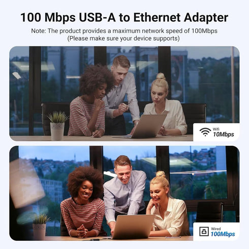 UGREEN USB-A to Ethernet Adapter, 10/100 Mbps Network Adapter for Laptop PC, Black