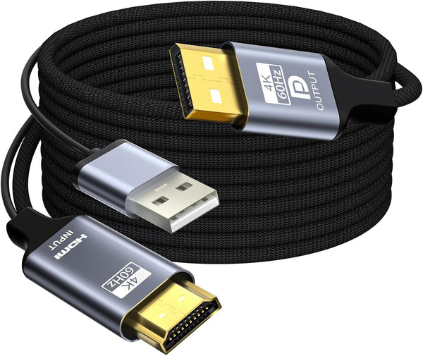 Coreprin HDMI to DisplayPort Adapter, 6 feet Active 4K@60Hz HDMI to DP Braided
