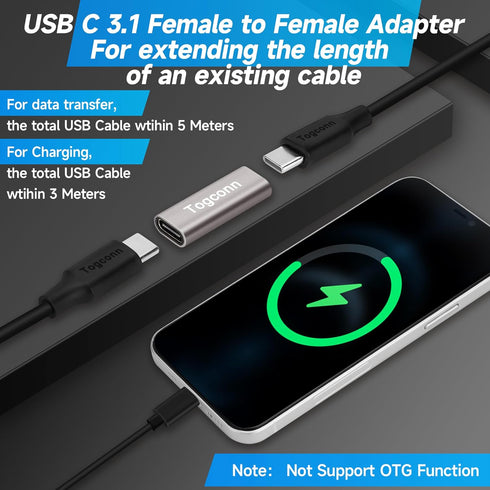 USB C Coupler 4 Pack, USB Type C Female to Female Connector for Fast Charging and Data Transfer Extension