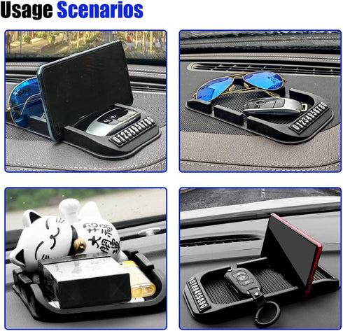 Car Dashboard Anti-Slip Mat Cell Phone Holder, Double-Groove Sticky Gel Pad with Number Plate for Navigation