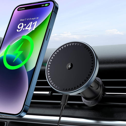 Beeasy MagSafe Car Mount Charger, 15W Fast Charging Magnetic Wireless Charger for iPhone 15 Pro Plus Max 14 13 12
