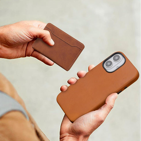 maogoam 16 6.1", for iPhone Case Leather, Compatible with MagSafe, Genuine Vintage Crazy Horse Leather, Metal Buttons