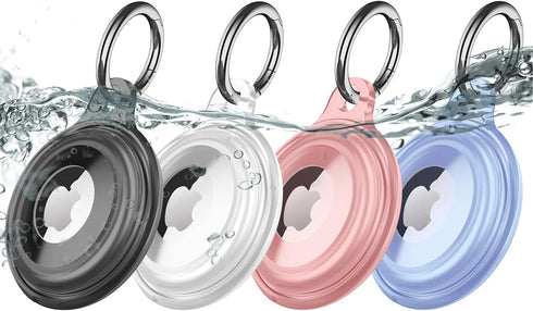 4 Pack IPX8 Waterproof AirTag Keychain Holder Case, Soft Full-Body Shockproof for Luggage, Keys, Dog Collar