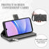 Asuwish Galaxy A15 5G Wallet Case with Tempered Glass, Wrist Strap, Mandala Flower, Credit Card Holder, Grey.