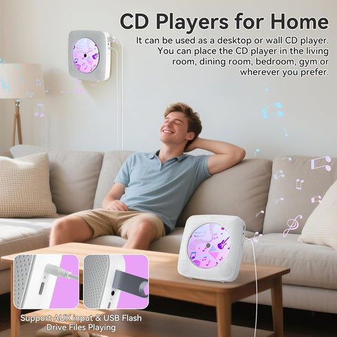 Kegaudio CD Player with Speakers CD Players for Home: Desktop Wall CD Player Bluetooth Portable with Dust Cover LCD
