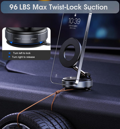 VLEXTIR 2026 360 96LBS Upgraded Vacuum Magnetic Car Phone Holder Reinforced Ultra Suction Cup Phone Mount for MagSafe