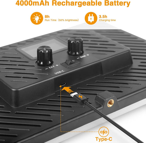 LED Video Light Panel, Portable Photography Lighting, Built-in 20W Battery, 2500K-8500K for Video Recording