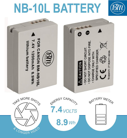 BM Premium 2 Pack of NB-10L Battery and Charger Kit for Canon PowerShot G15, G16, G1X, G3X, SX40 HS, SX40HS, SX50 HS, SX60 HS Digital Camera