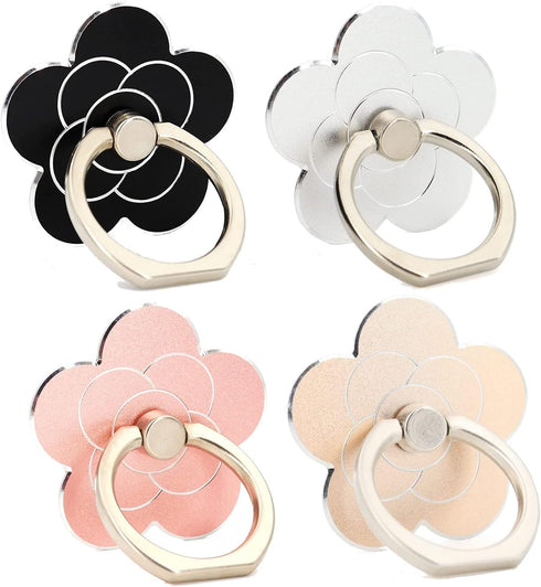 Fwaytech Cell Phone Ring Holder Flower, 360 Rotate Metal Finger Ring Socket Grip Kickstand for Smartphones, 4Pack