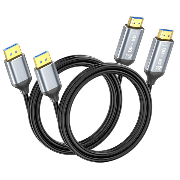4K DisplayPort to HDMI Cable 6ft 2-Pack, Uni-Directional DP (Source) to HDMI