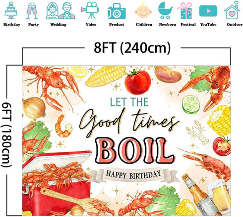 Mocsicka (8x6ft) Let The Good Times Boil Backdrop Crawfish Theme Delicious Food Birthday Party Background Lobster