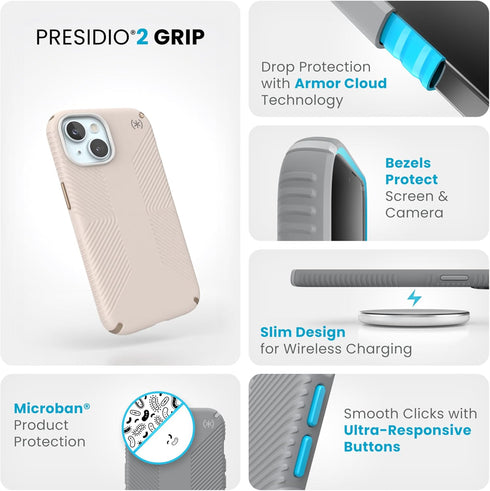 Speck Presidio2 15 6.1 inch 14 13 Grip iPhone Case - - Compatible with iPhone & - Bleached Bone/Heirloom Gold/Hazel
