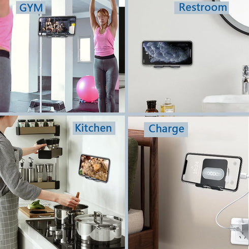 Shower Phone Holder with 2PCS Adhesive Stickers, Wall Mount Stand for Bathroom, Kitchen, Compatible with Smartphone