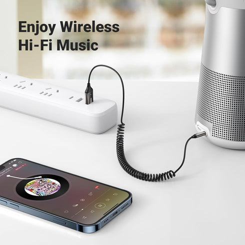 UGREEN Bluetooth 5.3 Adapter for Car Aux Input - Receiver with Built-in Mic for Hands-Free Calls