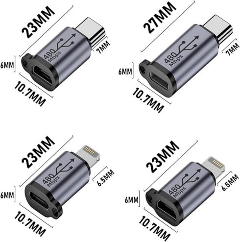 USB C/Micro USB to Mini USB Connector, USB C/Lightning to Micro USB Adapter, Micro USB/Lightning to USB C Extender, Type C/Micro USB Female to Lightning Male Converter, 480Mb (8pack) for Phone/PC etc
