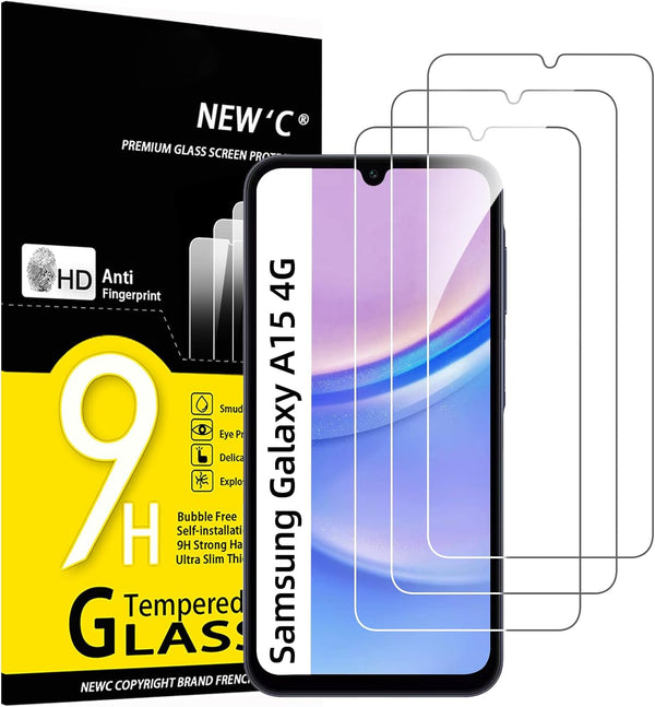 NEW'C 3 Pack Tempered Glass Screen Protector for Samsung Galaxy A15 5G/4G - Case Friendly, Scratch-proof, Bubble Free,
