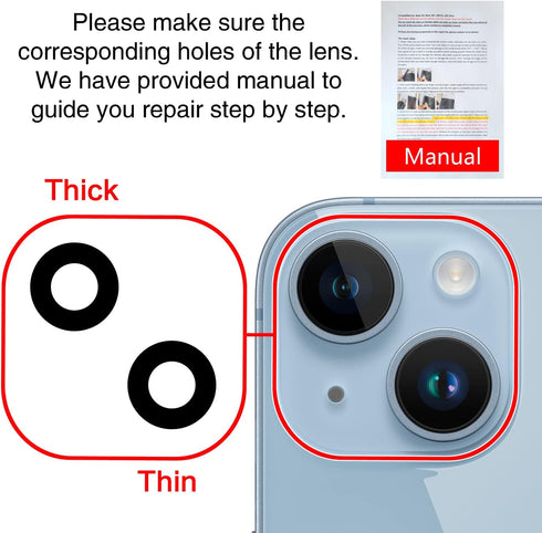 ASDAWN Back Rear Camera Lens Glass Replacement for iPhone 14 6.1 inch & 14 Plus 6.7 inch with Pre-Installed Adhesive &