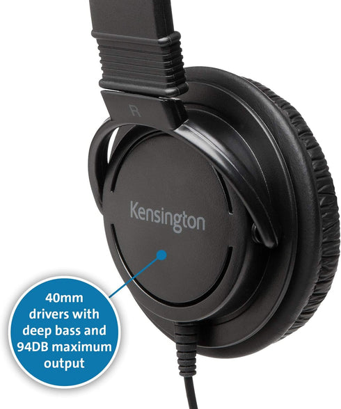 Kensington Hi-Fi Headphones with Microphone (K97603WW), Universal 3.5mm, Black