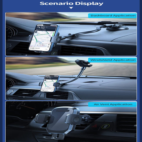 Junecarp 2 1 Car Phone Holder Mount,Dashboard/Windshield/Air Vent Cell Phone Holder,Gooseneck Long Arm Cradle