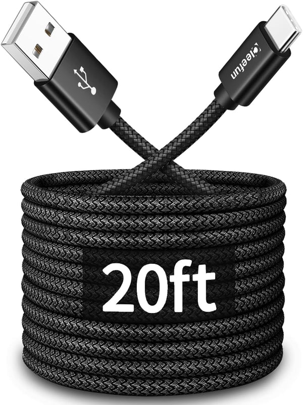 CLEEFUN 20ft USB Type C Cable, Nylon Braided USB A 2.0 Charger for Samsung Galaxy, L-G, Mo-to, Pixel, Switch & More.