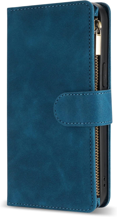 ZZXX for iPhone 12 Mini Wallet Case, Premium Soft PU Leather Zipper Flip Folio with Card Slot, Wrist Strap, Kickstand