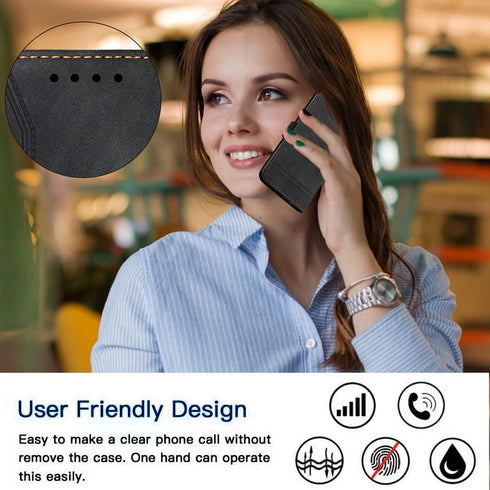 Motorola Moto E13 Wallet Case, Cute PU Leather with Magnetic Kickstand & 3 Card Slots - HX3 Smile Black Protective Case.