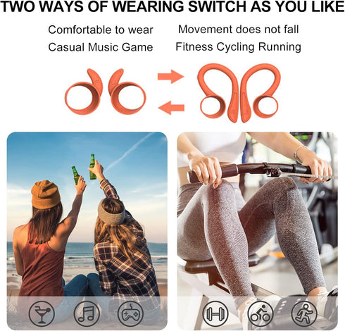Orange Over Ear Wireless Earbuds with Earhooks Running Bluetooth Earbuds with ear hook Waterproof Small Earphones in Ear Headphones Noise Cancelling Headset Android Ear Buds for Workout Sport Gym