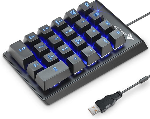 Rottay Number Pad, Mechanical USB Wired Numeric Keypad with Blue LED Backlit 22
