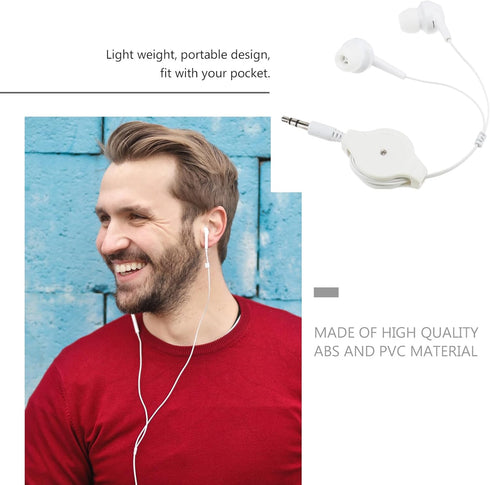 ULTECHNOVO Wired Earbuds, 3.5mm In-Ear Headphones, MP3 Double Pull Telescopic Earplugs (White)