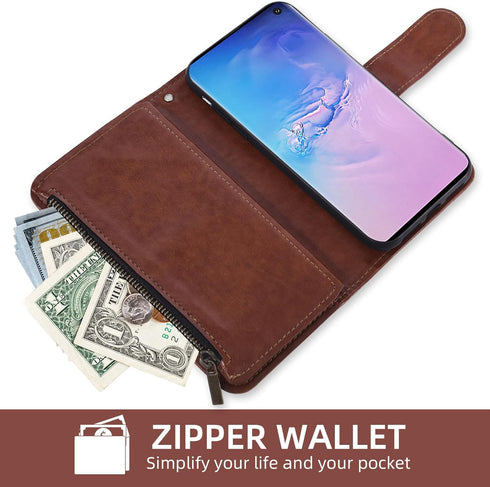 Asuwish Galaxy S10 Wallet Case: Flower Leather Flip, TPU, Tempered Glass Protector, Credit Card Holder, Brown.
