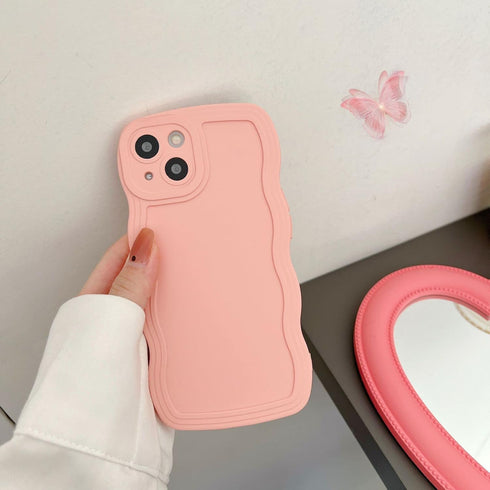 Cute Curly Wave Edge Phone Case for iPhone 13 Pro Max - Soft Liquid Silicone with Camera Protection, Pink.