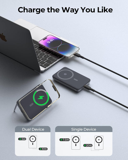 Magnetic Battery Pack 6700mAh for MagSafe, Foldable Wireless Charger with 20W USB-C Fast Charging for iPhone