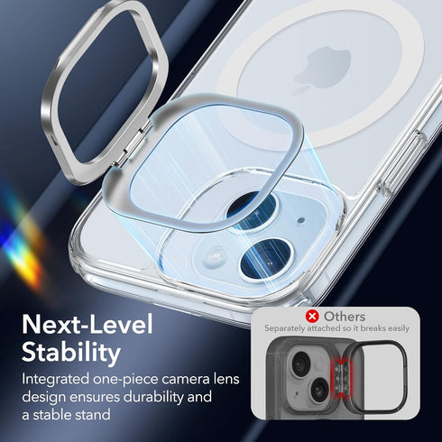ESR Military-Grade Protective Case for iPhone 15 Plus, Clear Back Cover with Built-in Stash Stand, Compatible with