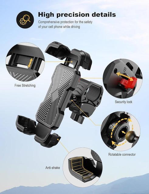 Bike Phone Holder, Universal Motorcycle Phone Holder for Road Bike MTB Scooter, 360 Rotate for 4.7-7.2 Inch