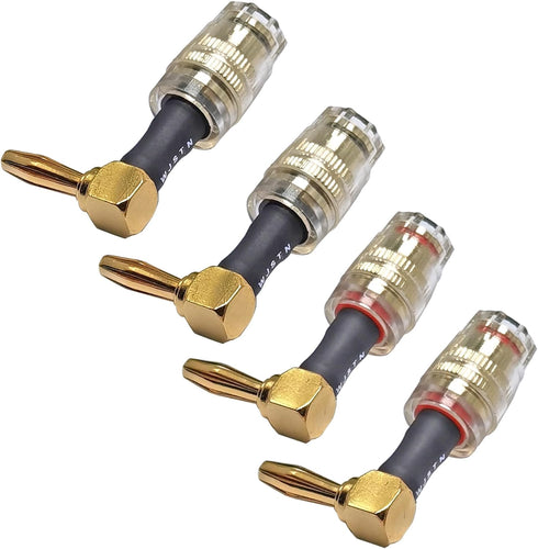 Right Angle Banana Plugs to 4mm Female Banana Jack Speaker Audio Adapter for Amplifier Sound Systems 4Pack